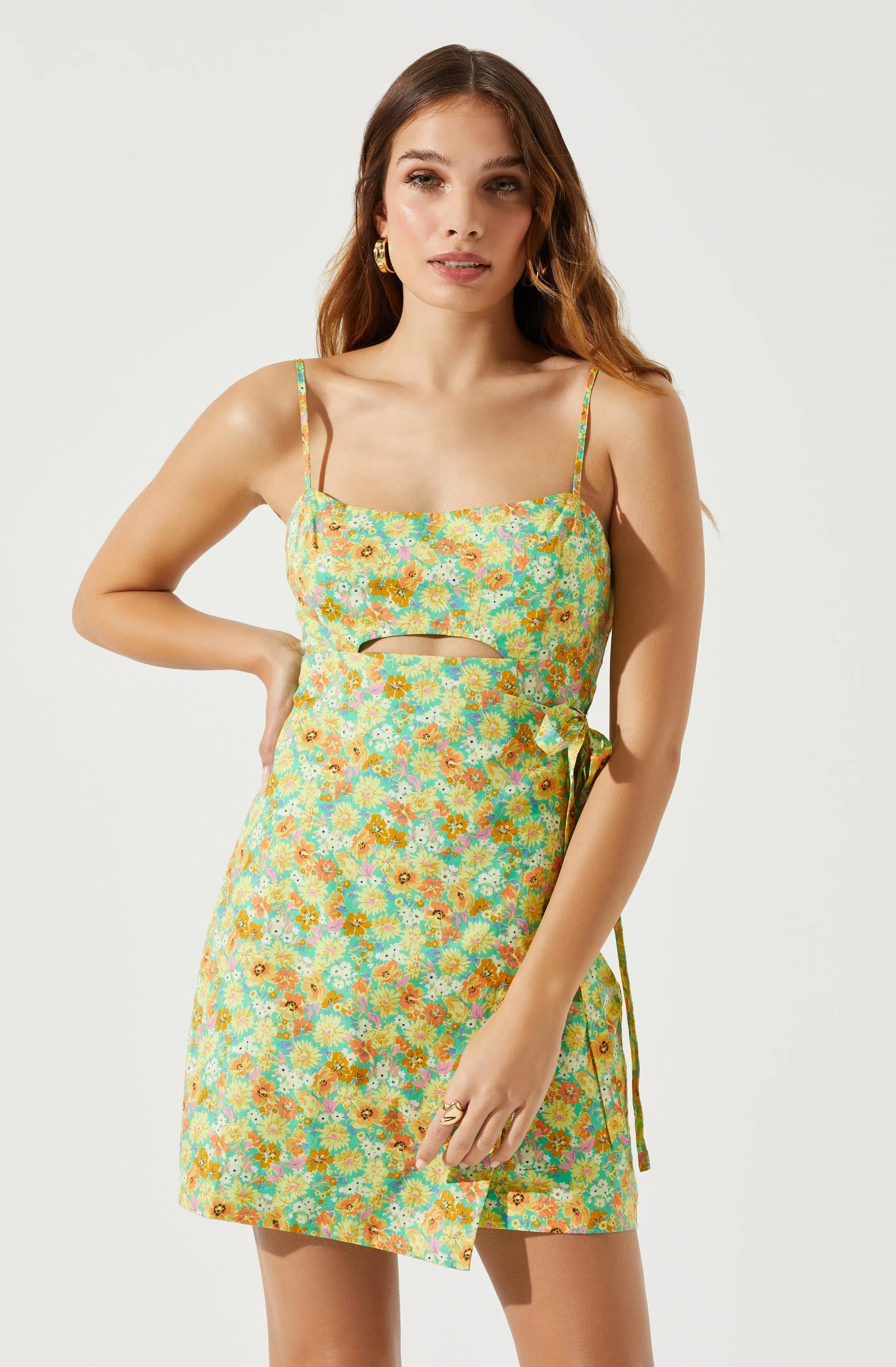 Keyhole Wrap Floral Mini Dress