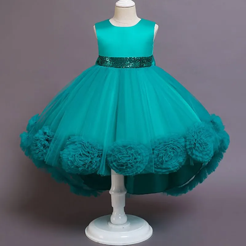 Kids Party Clothes Lace Formal Sleeveless Wedding Gown