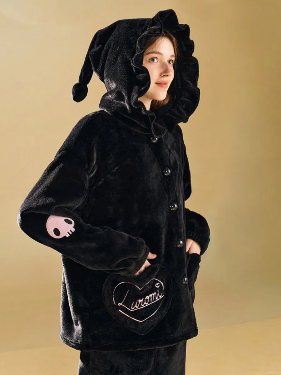 Kuromi Cozy Dreamy Winter Cartoon Flannel Pajama Set
