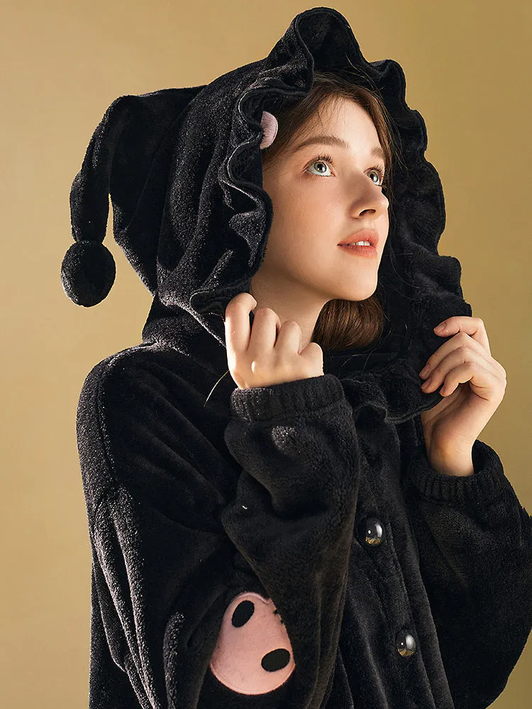 Kuromi Cozy Dreamy Winter Cartoon Flannel Pajama Set