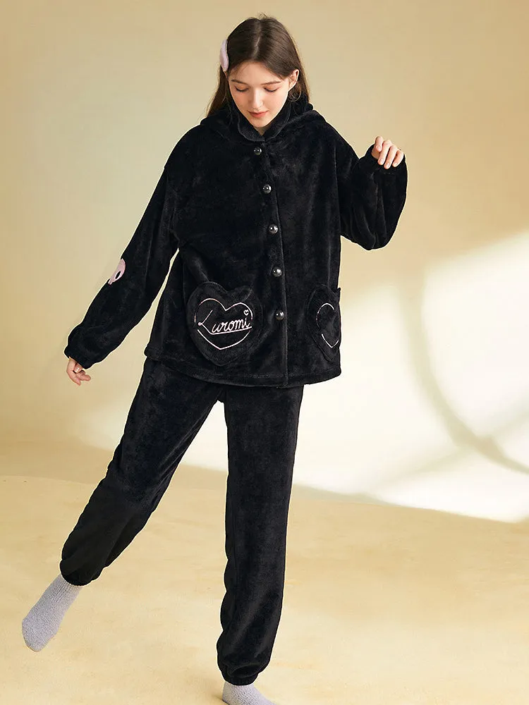 Kuromi Cozy Dreamy Winter Cartoon Flannel Pajama Set