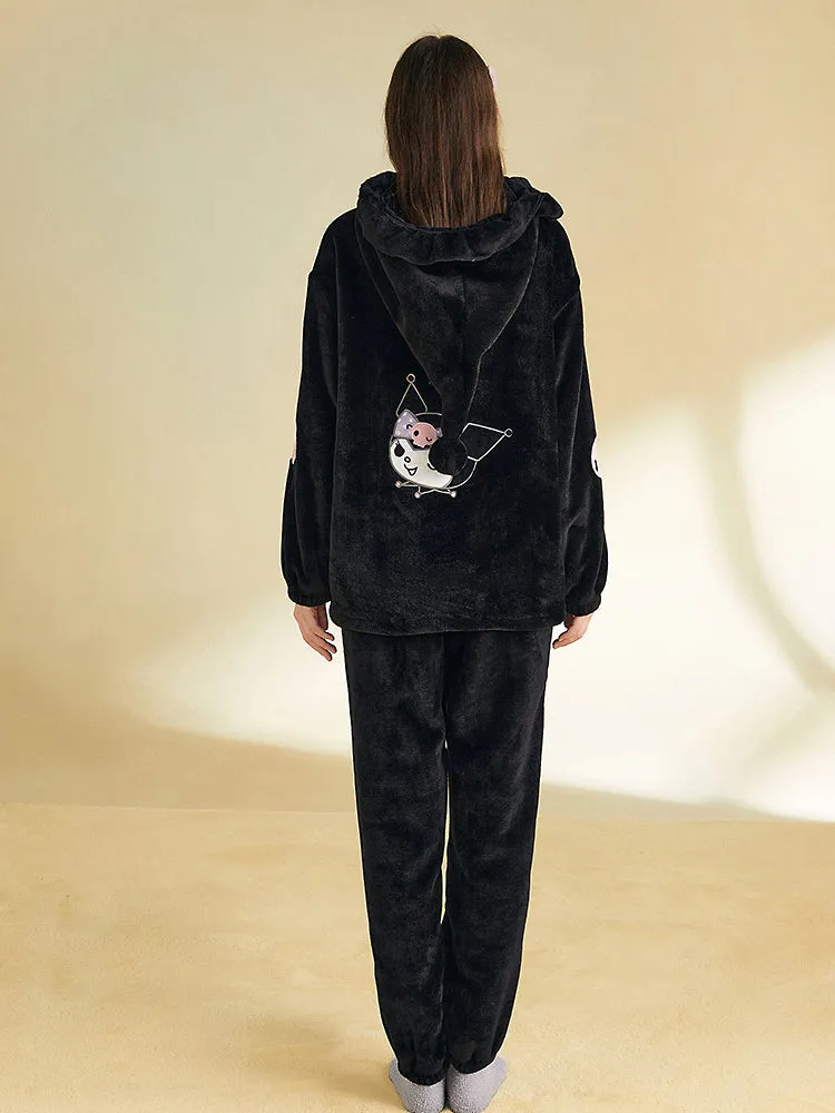Kuromi Cozy Dreamy Winter Cartoon Flannel Pajama Set