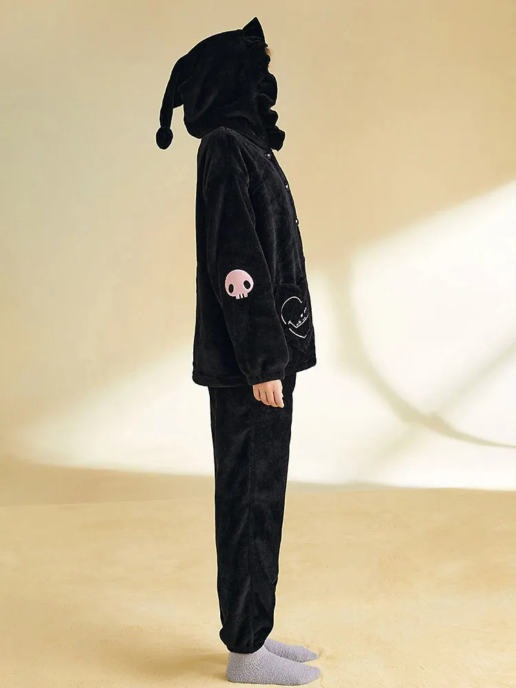 Kuromi Cozy Dreamy Winter Cartoon Flannel Pajama Set