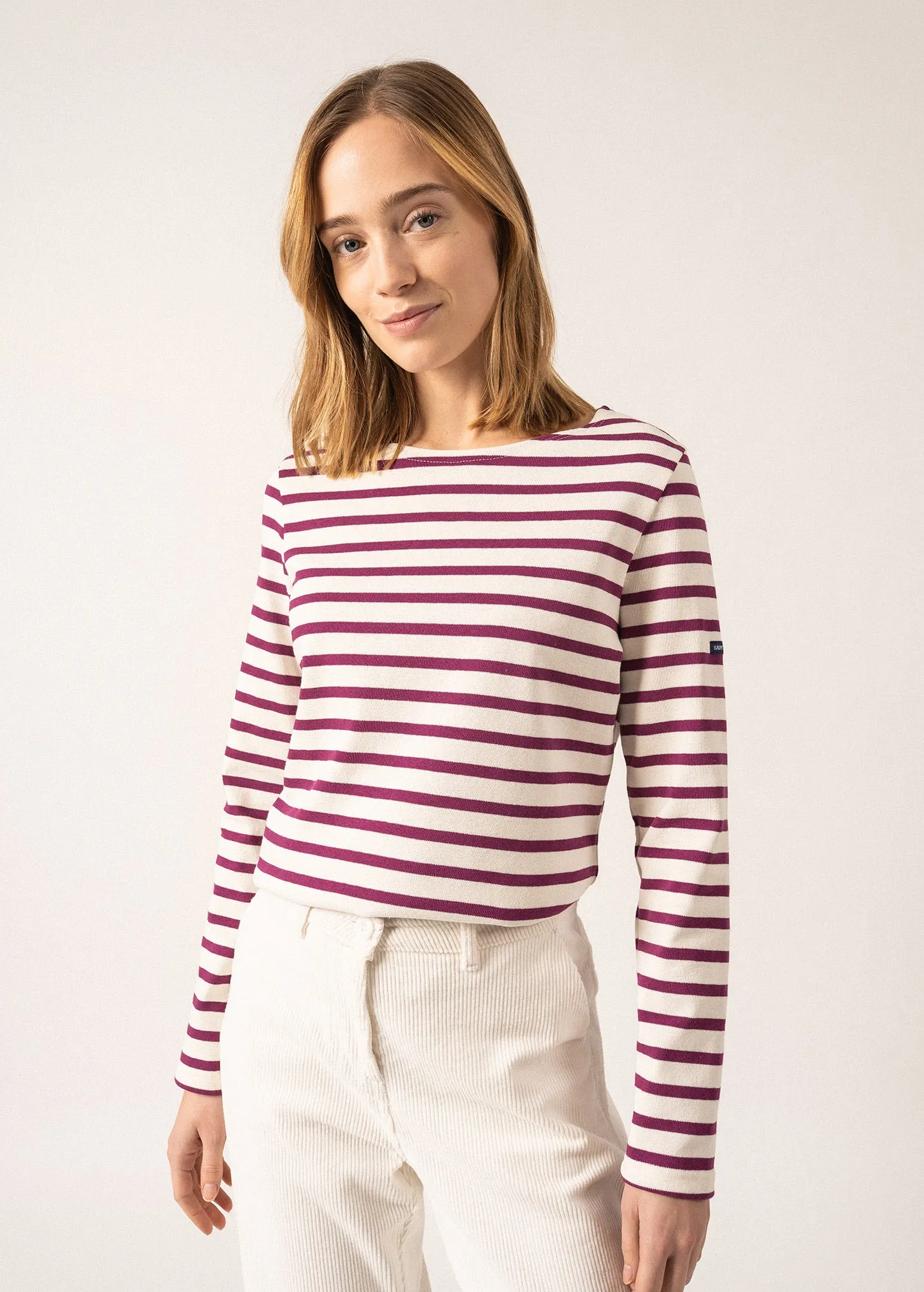 MERIDAME II - Authentic Breton Shirt | Heavyweight Cotton | Women Fit (IVORY / PLUM)