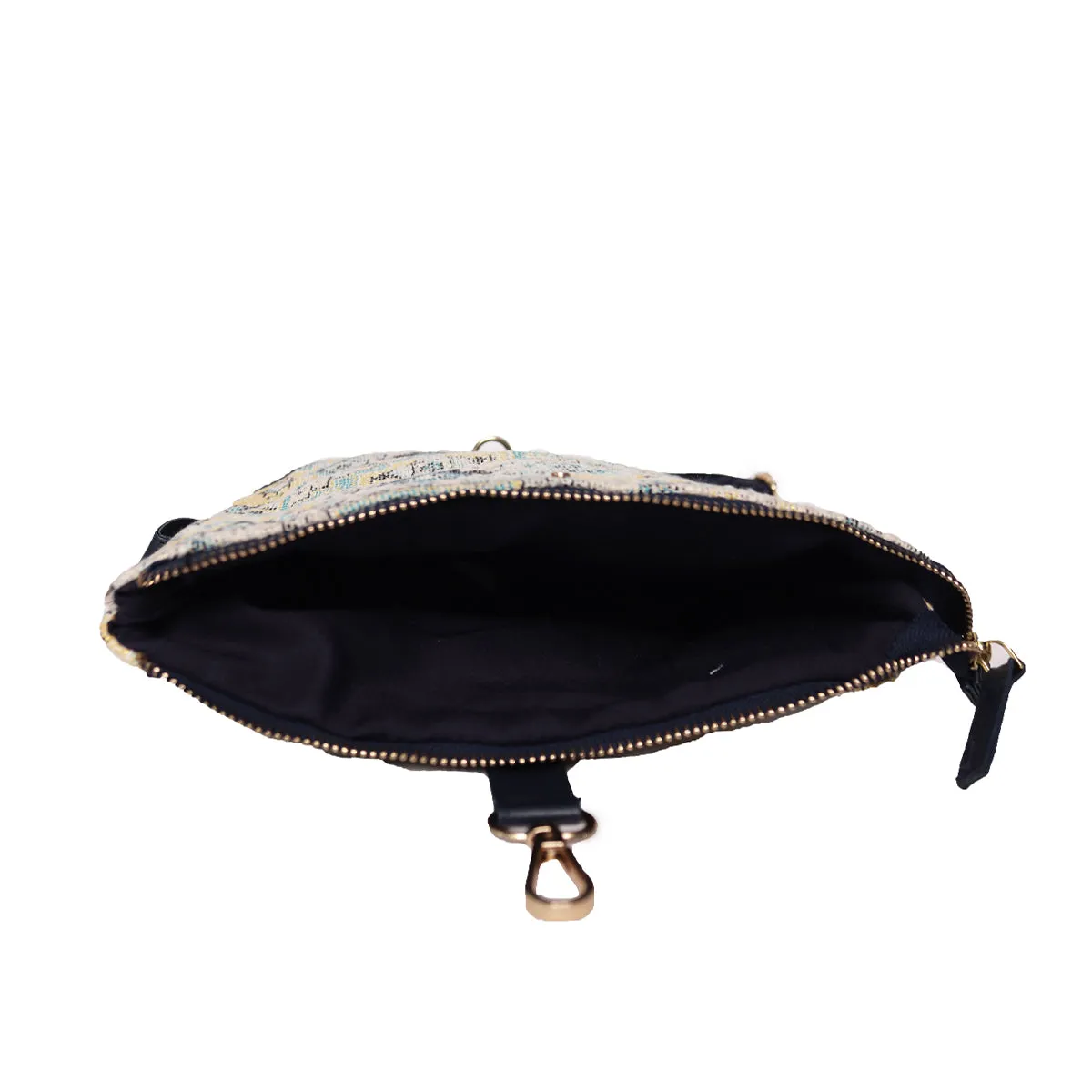 Multi Colour  Dhurry   Fabric Crossbody Sling/Travel Pouch With Pu Handle