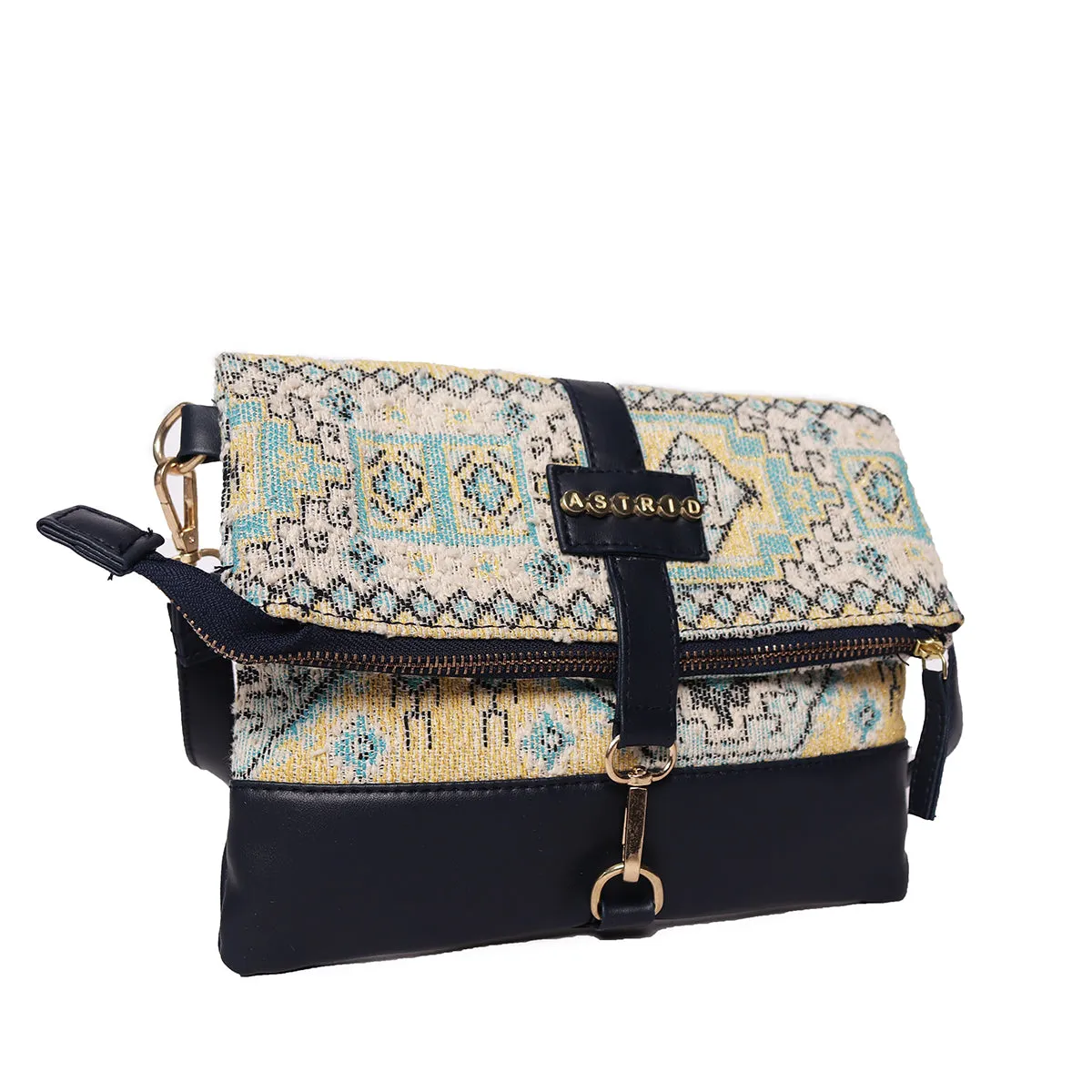 Multi Colour  Dhurry   Fabric Crossbody Sling/Travel Pouch With Pu Handle