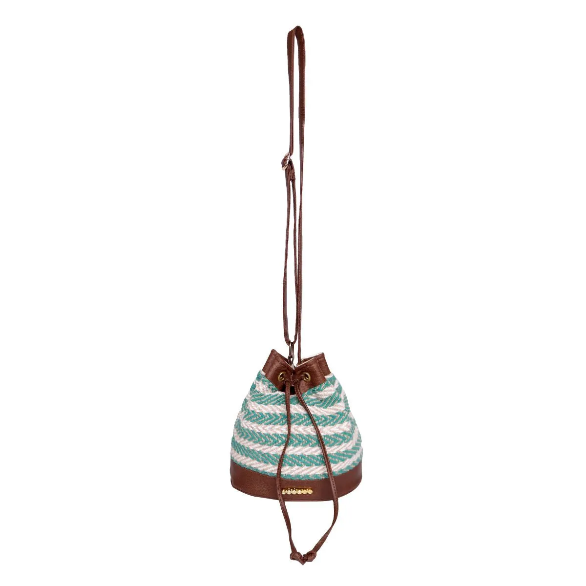 Natural/Green Aztec Cotton Sling Bag With Drawstring Closure