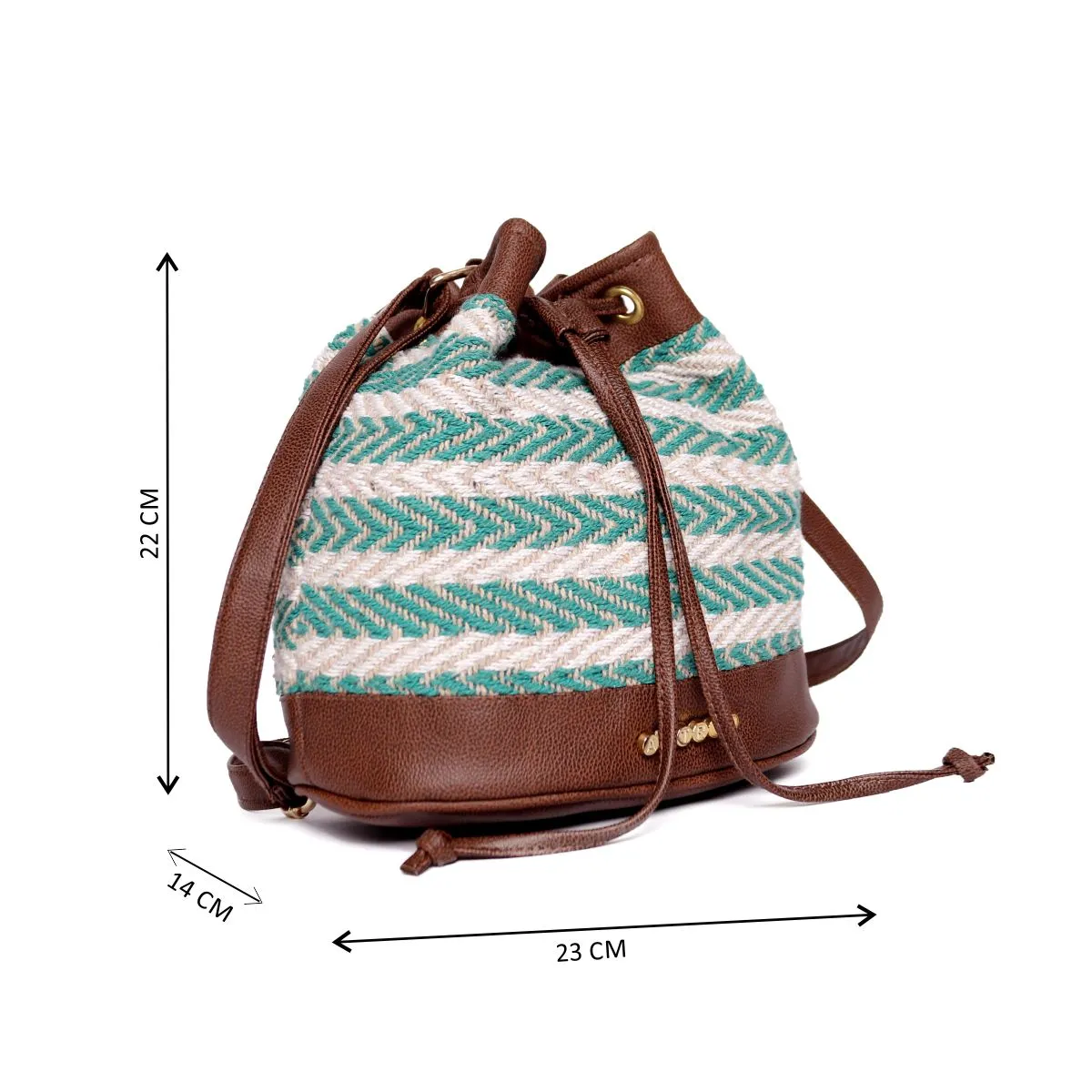 Natural/Green Aztec Cotton Sling Bag With Drawstring Closure
