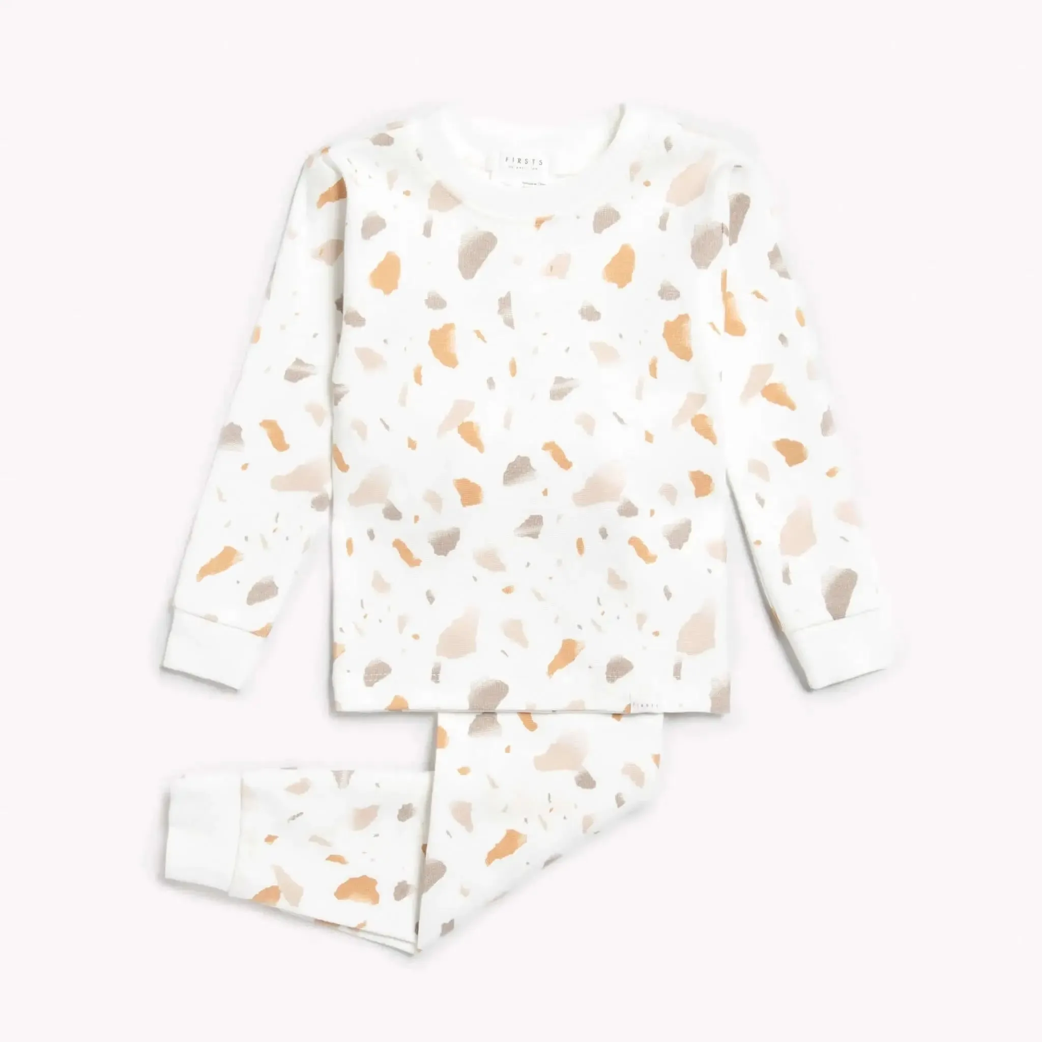 "Golden Pebble Terrazzo" Print on Off-White Pajama | Petit Lem