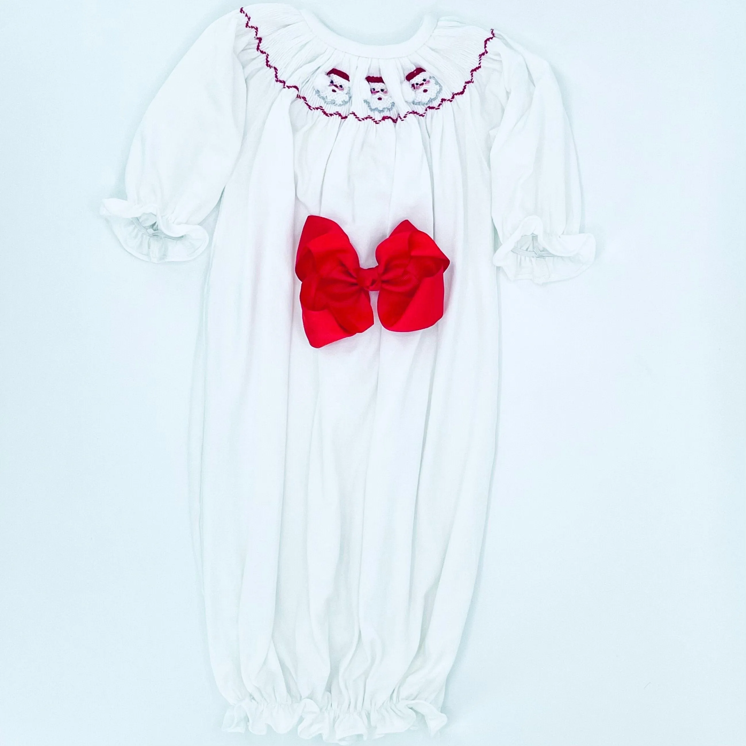 Santa Smocked Baby Layette Knit Gown