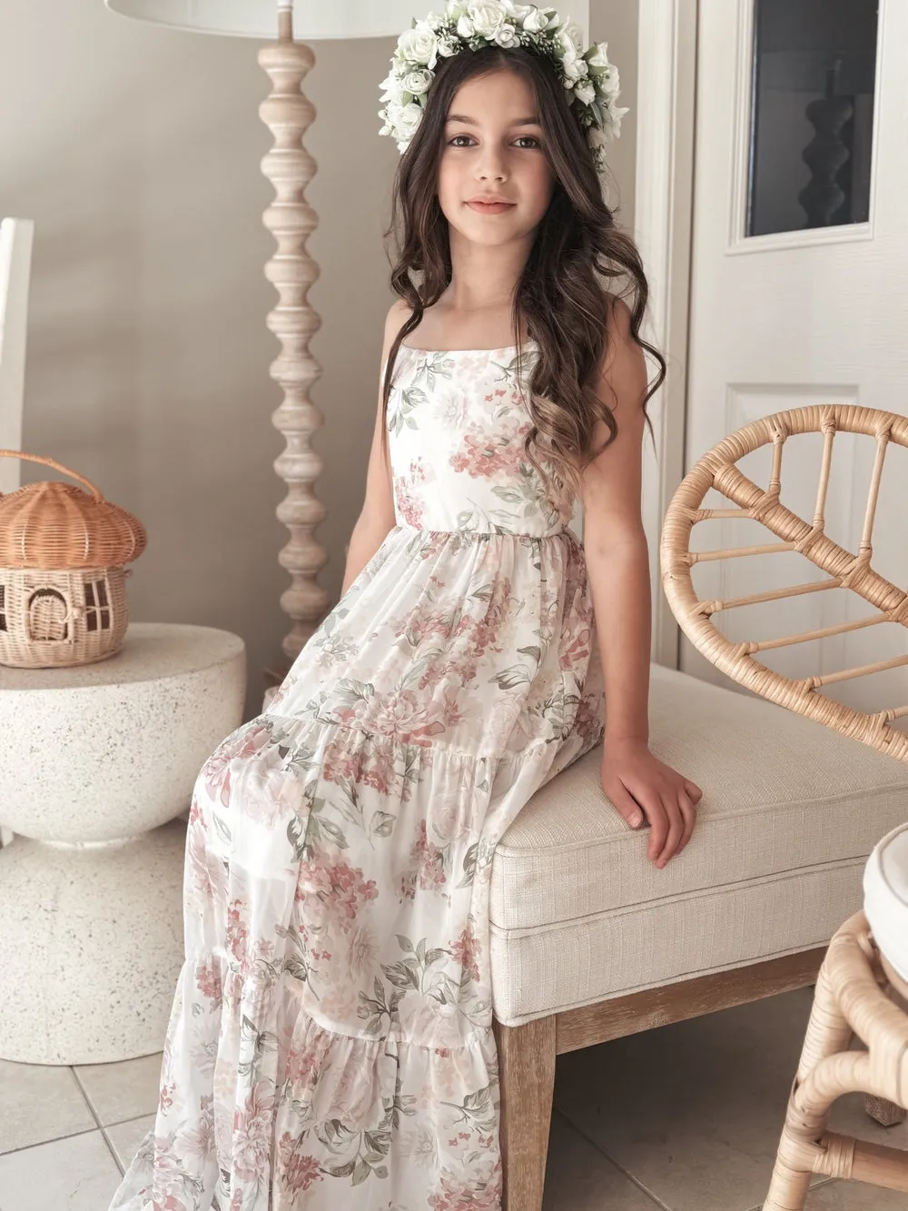 Savannah Girls Light Floral Maxi Dress