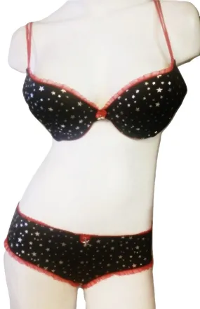 Sexy 2 Piece Bra & Panty Star and Ruffle Lingerie Set