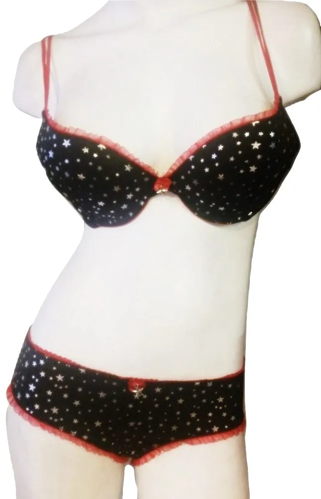 Sexy 2 Piece Bra & Panty Star and Ruffle Lingerie Set