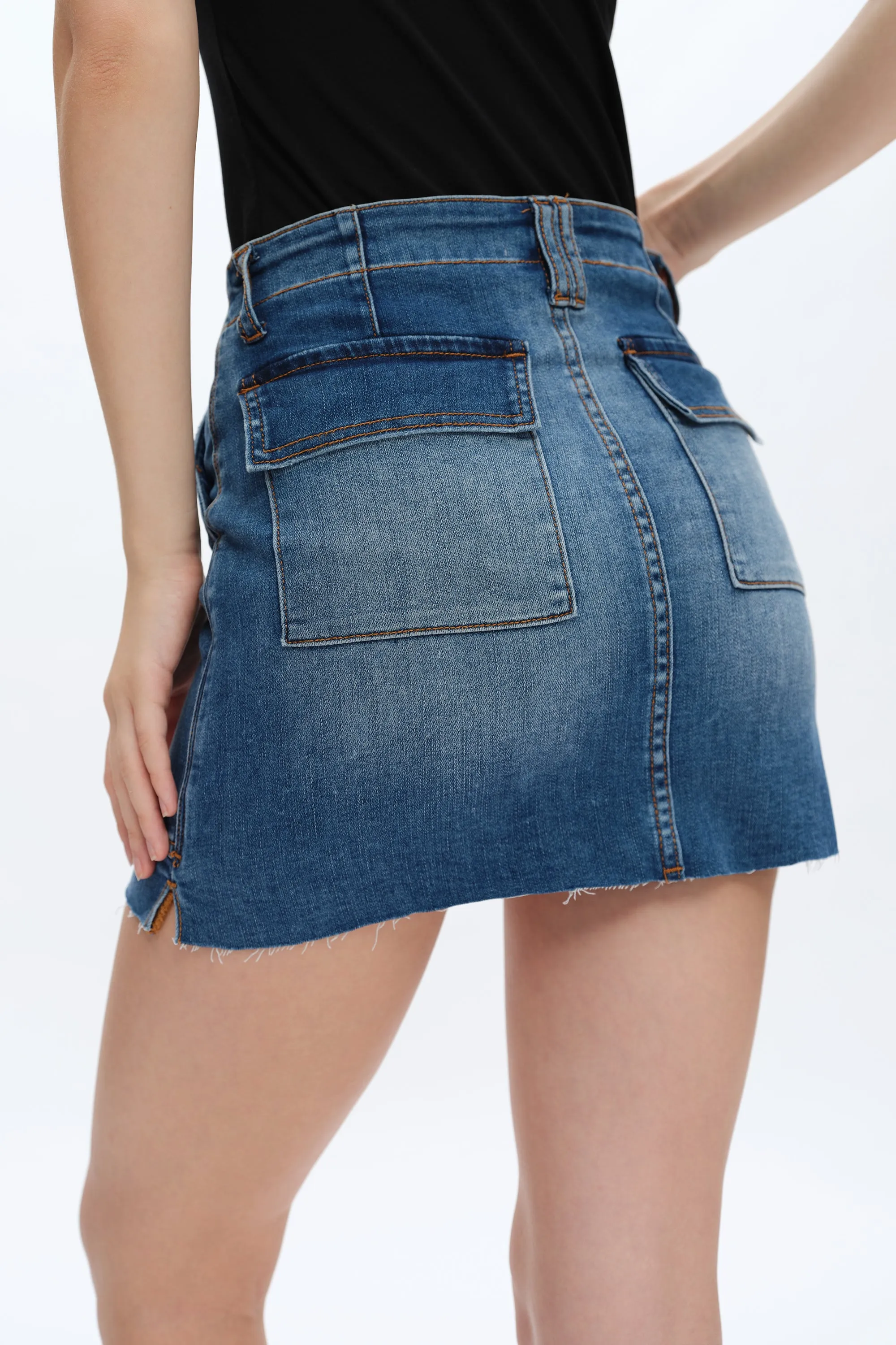 SHORT DENIM SKIRT WITH POCKETS BYK7021 SOFTY