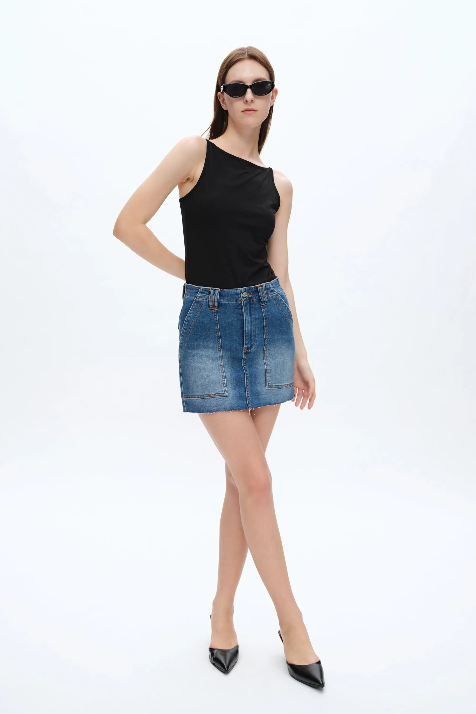 SHORT DENIM SKIRT WITH POCKETS BYK7021 SOFTY