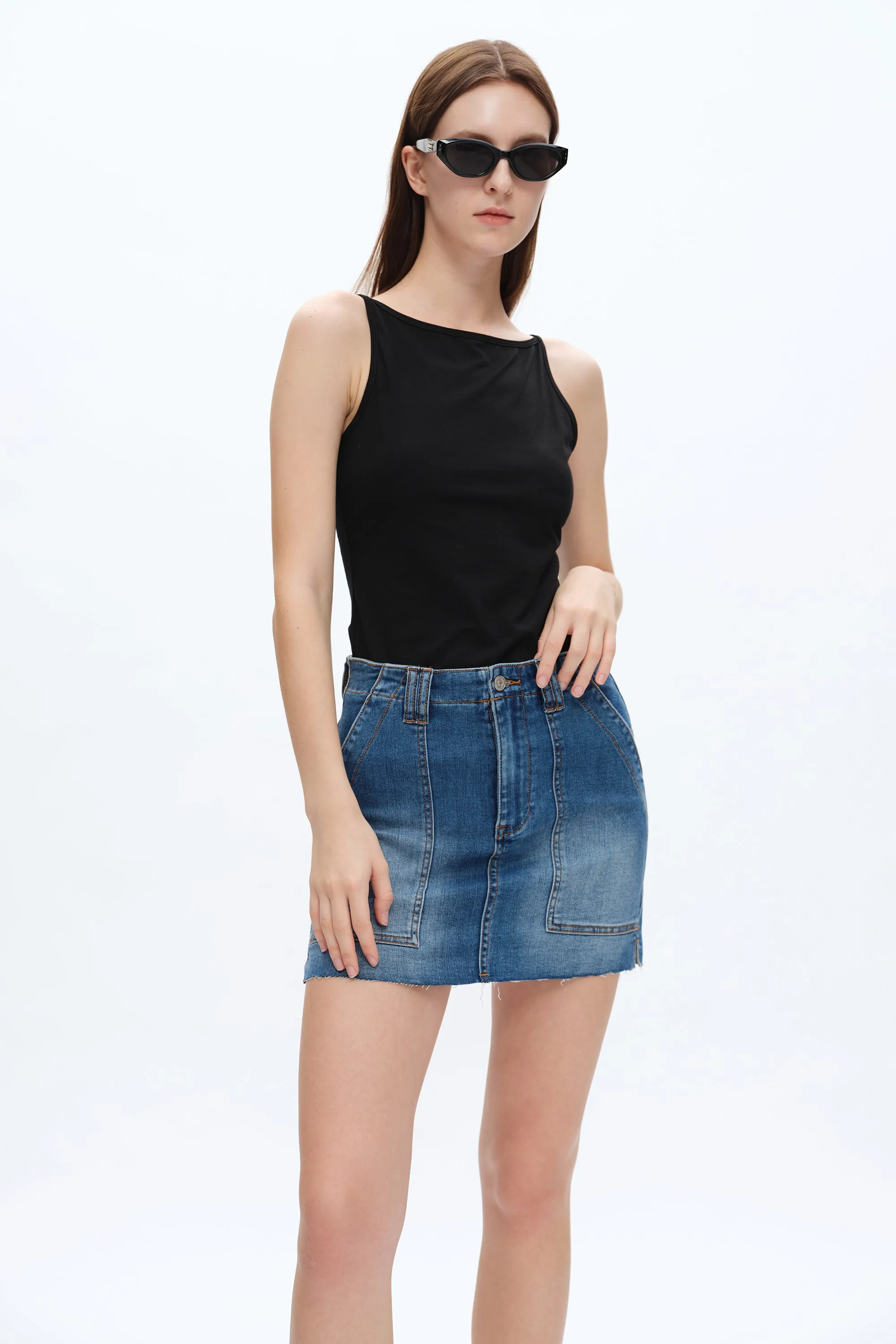 SHORT DENIM SKIRT WITH POCKETS BYK7021 SOFTY