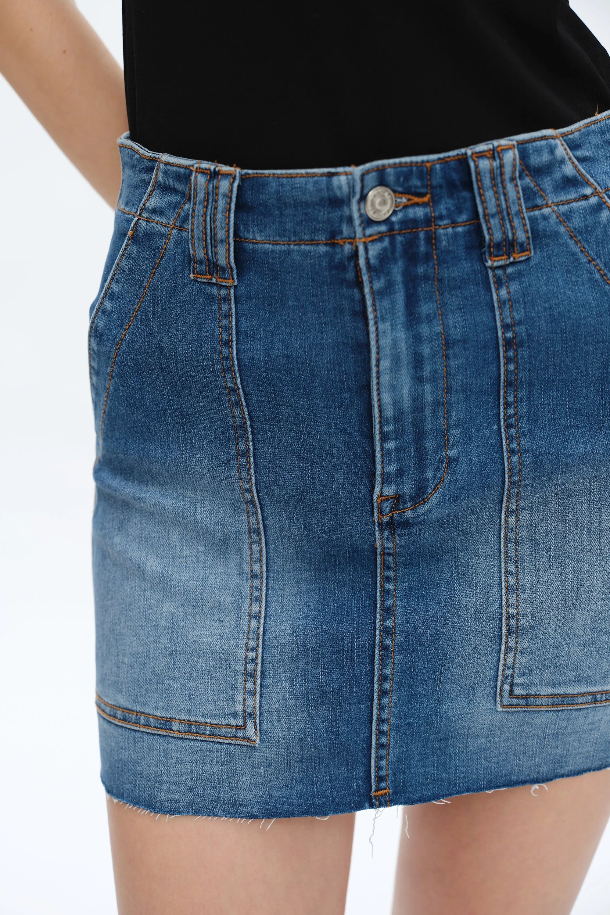 SHORT DENIM SKIRT WITH POCKETS BYK7021 SOFTY
