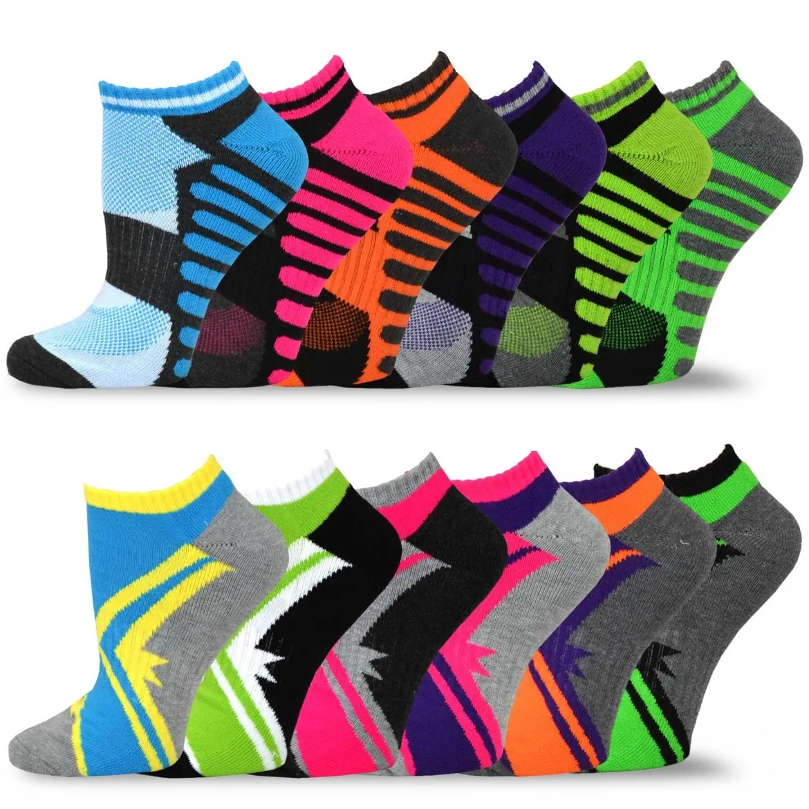 TeeHee Socks Women's Golf Polyester No Show Dot and Stripe Mash 12-Pack (12075)
