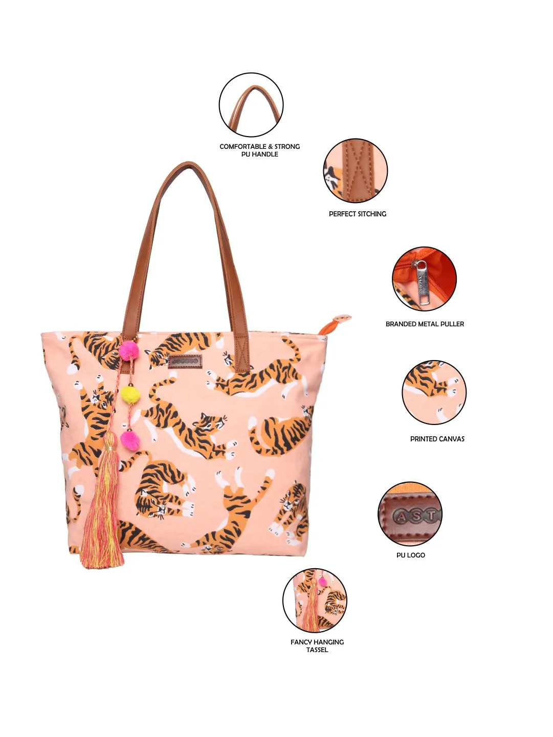 Tiger Printed Canvas  Womens Tote Bag