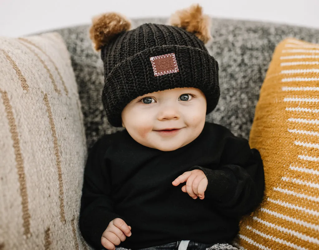 Toddler Black Double Pom Beanie