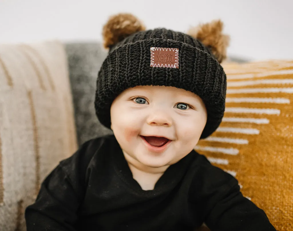 Toddler Black Double Pom Beanie
