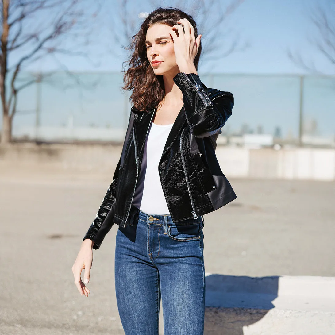 Vinyl - Liquid Leather™ Panel Zip Cuff Pocket Jacket - Black - Limited Edition!