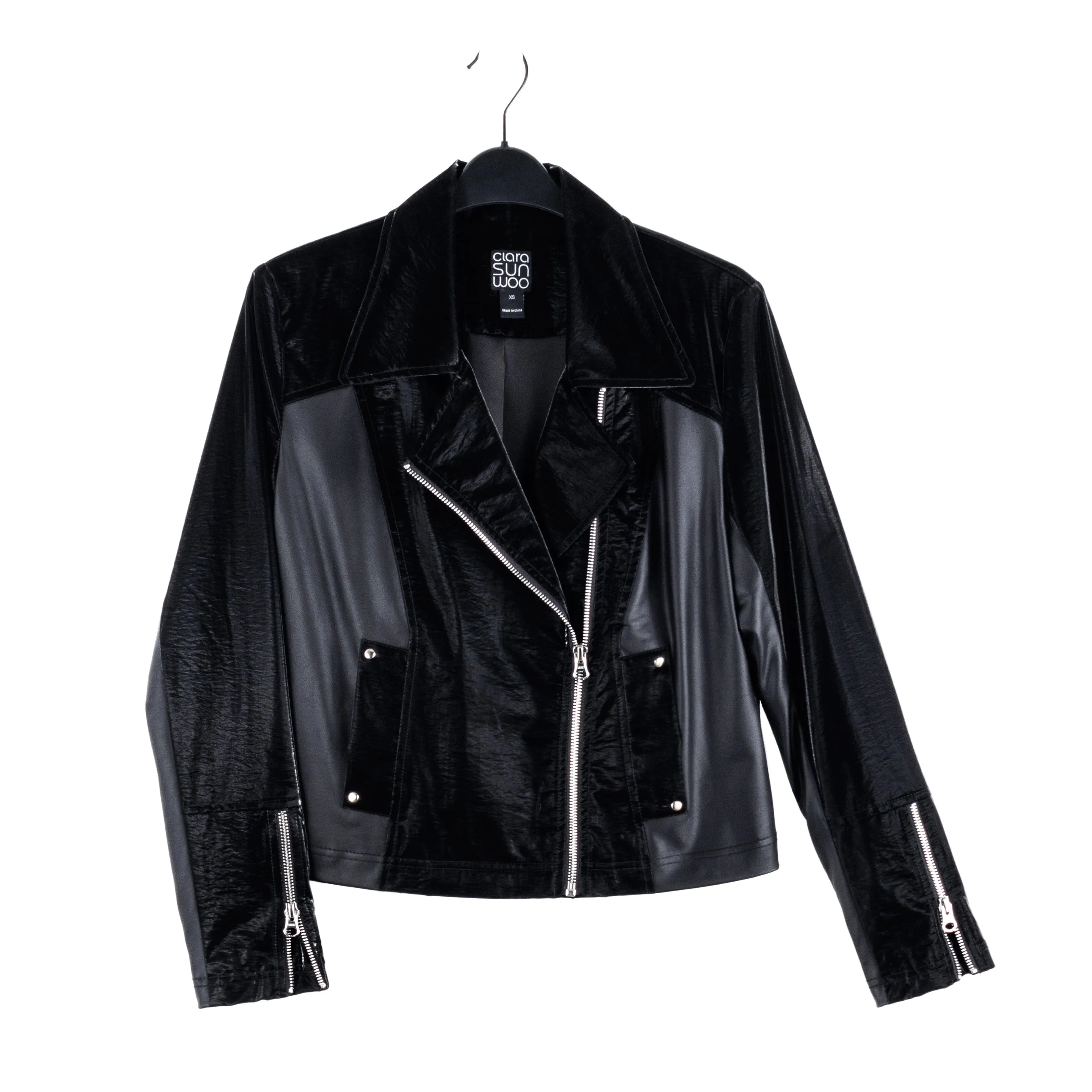 Vinyl - Liquid Leather™ Panel Zip Cuff Pocket Jacket - Black - Limited Edition!