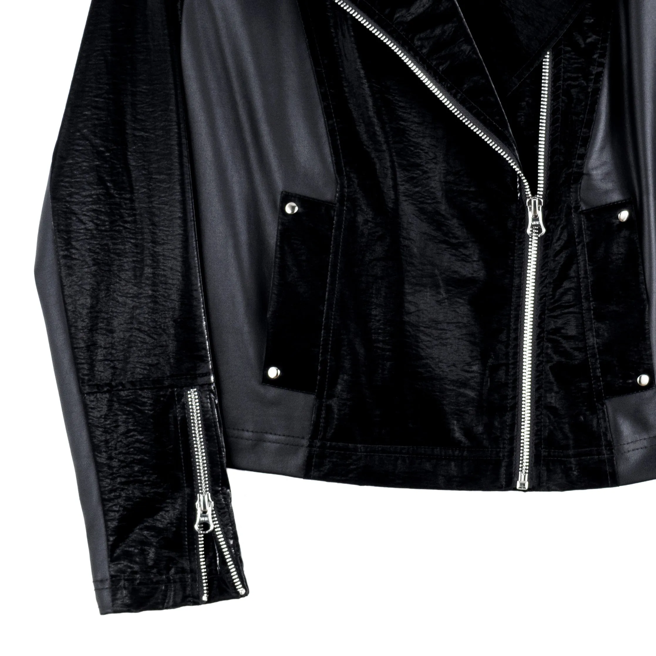 Vinyl - Liquid Leather™ Panel Zip Cuff Pocket Jacket - Black - Limited Edition!