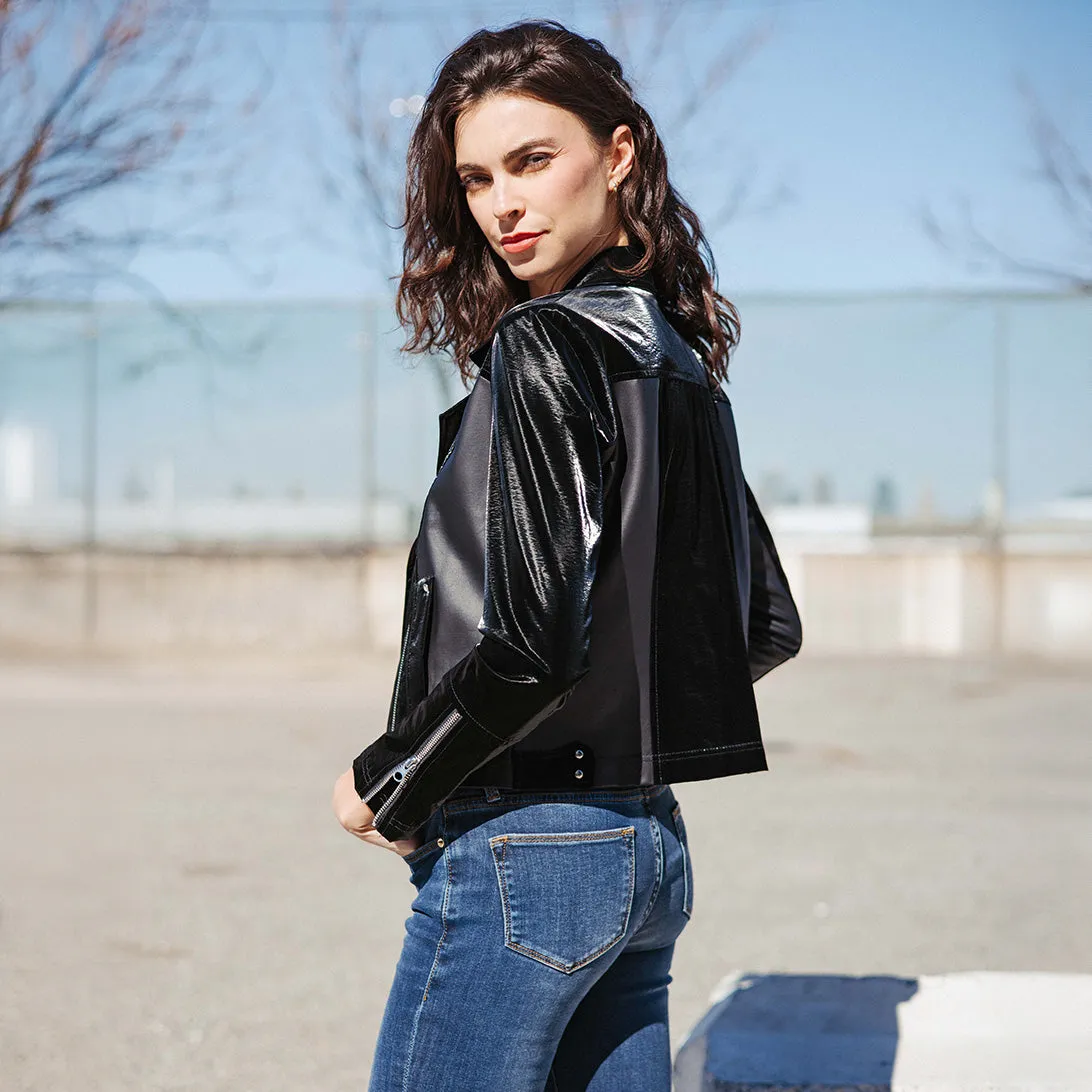 Vinyl - Liquid Leather™ Panel Zip Cuff Pocket Jacket - Black - Limited Edition!