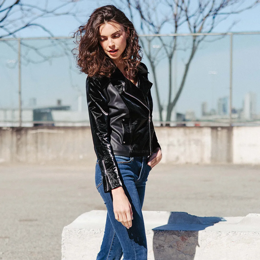 Vinyl - Liquid Leather™ Panel Zip Cuff Pocket Jacket - Black - Limited Edition!