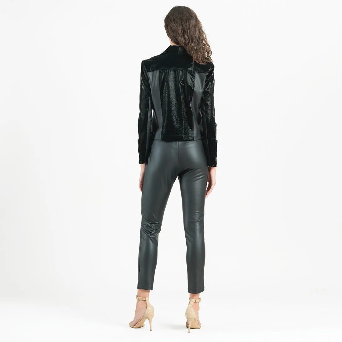 Vinyl - Liquid Leather™ Panel Zip Cuff Pocket Jacket - Black - Limited Edition!