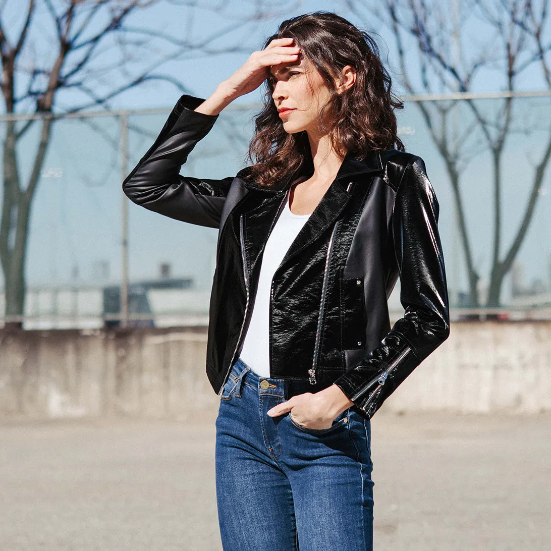Vinyl - Liquid Leather™ Panel Zip Cuff Pocket Jacket - Black - Limited Edition!