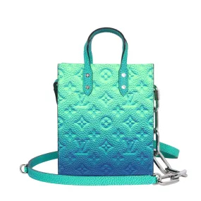 Virgil Abloh Taurillon Illusion Sac Plat XS Bleu Vert Cross Body Bag (Authentic)