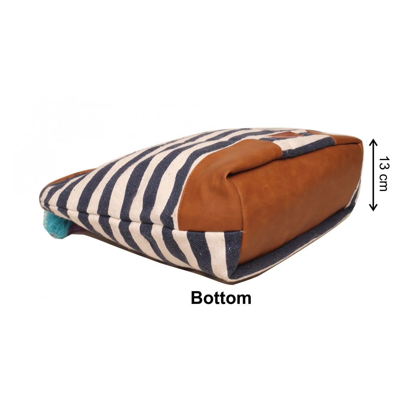 Women Blue & White Striped Womens Tote Bag Medium Size With Beautiful Tassel